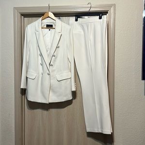 Cream Double Breasted Wide Leg Pant Suit
